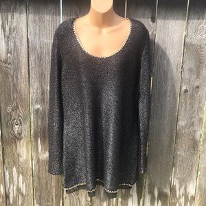 Soft Surroundings Wool Blend Tunic Sweater Black Metallic Chain Trim 25750 Sz XL